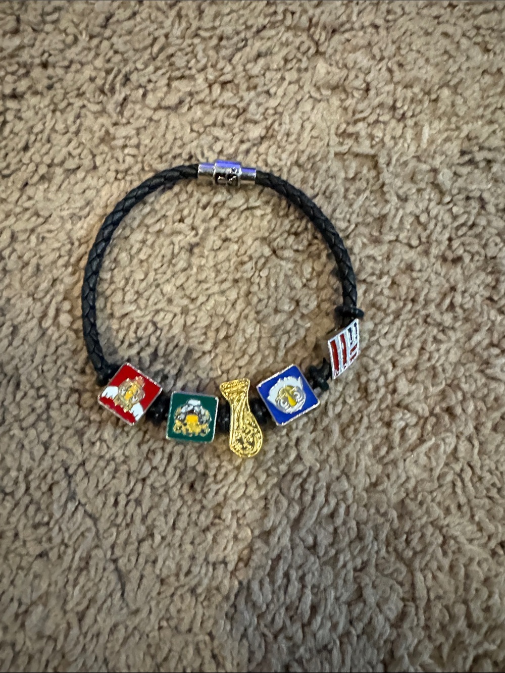 FIFA Black Braided Charm Bracelet with Colorful Enamel Beads
